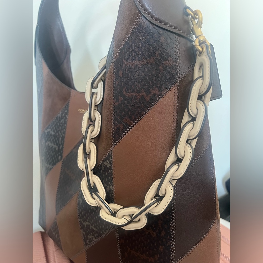Coach leather covered chain strap